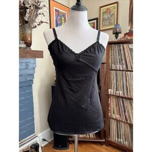 Vintage M ShadowLine Camisole Baby Doll Slip Tank Black 100% Nylon Adjustable